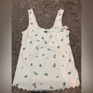 Old Navy Cream Ribbed Floral Camisole with Teal Print